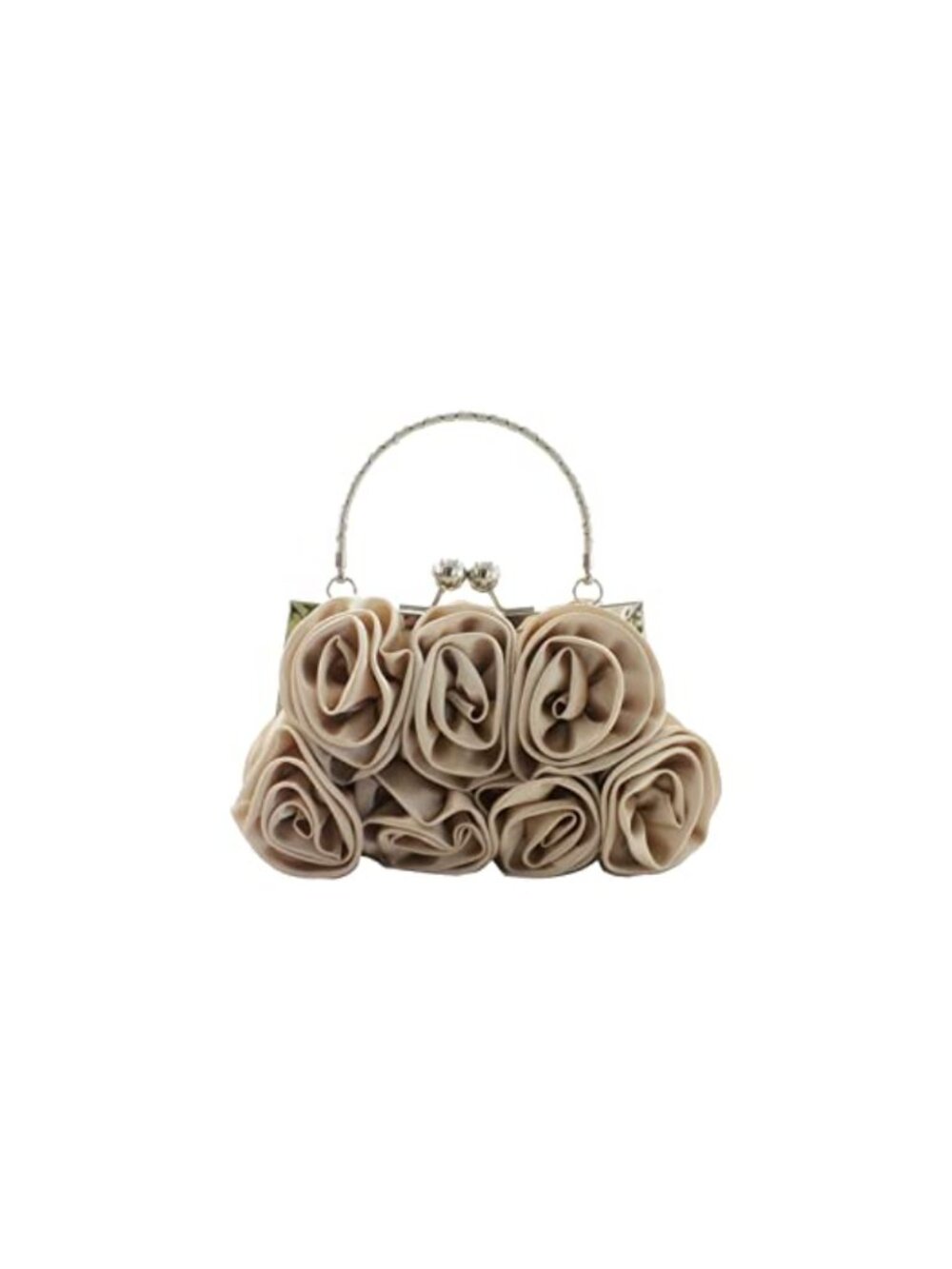 Satin Rose Shaped Clutch Evening Bag with Kiss Lock and Chain Strap